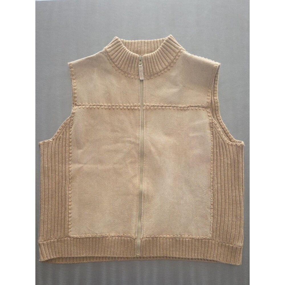 Vintage Suede Whipstitch Full Zip Sweater Vest XL Western Boho Y2K